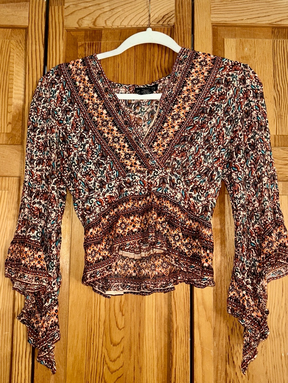 Angie Rust Multi Floral V-Neck Peasant Blouse